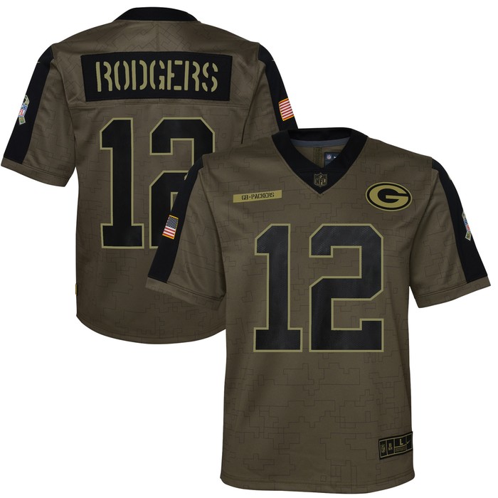 Aaron Rodgers Green Bay Packers 2021 Salute To Service Game Jersey - Olive Nfl