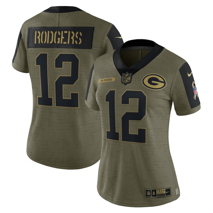 Aaron Rodgers Green Bay Packers Womens 2021 Salute To Service Limited Player Jersey - Olive Nfl