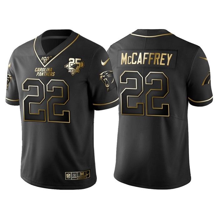 Carolina Panthers Christian Mccaffrey 25th Anniversary Black Gold Logo Jersey