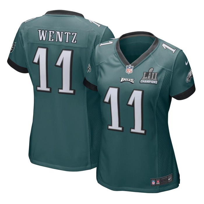 Carson Wentz Philadelphia Eagles Nike Womens Super Bowl Lii Champions Patch Game Jersey - Midnight Green