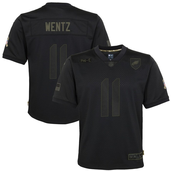 Carson Wentz Philadelphia Eagles Youth 2020 Salute To Service Game Jersey - Black