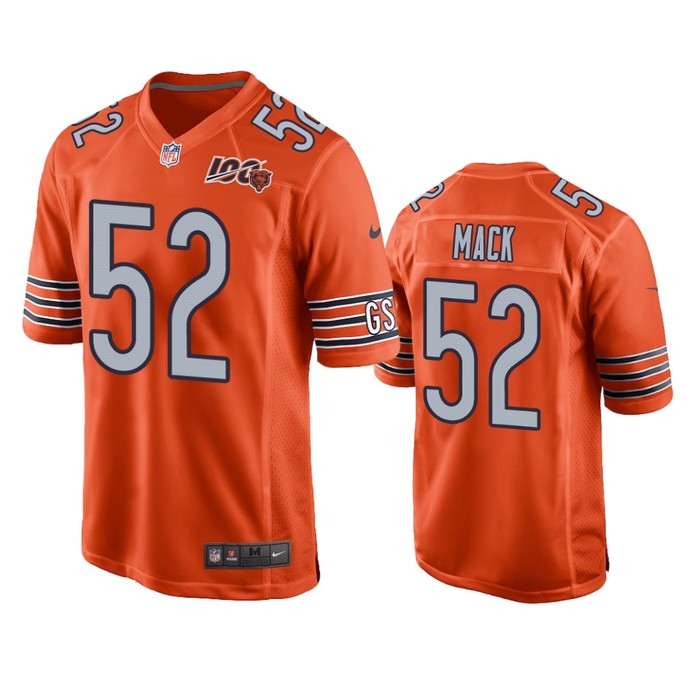 Chicago Bears Khalil Mack Orange 100th Season Game Jersey - Mens