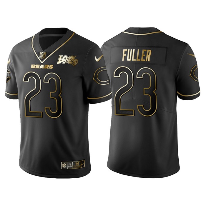 Chicago Bears Kyle Fuller 100th Anniversary Black Gold Logo Jersey - Cocomos