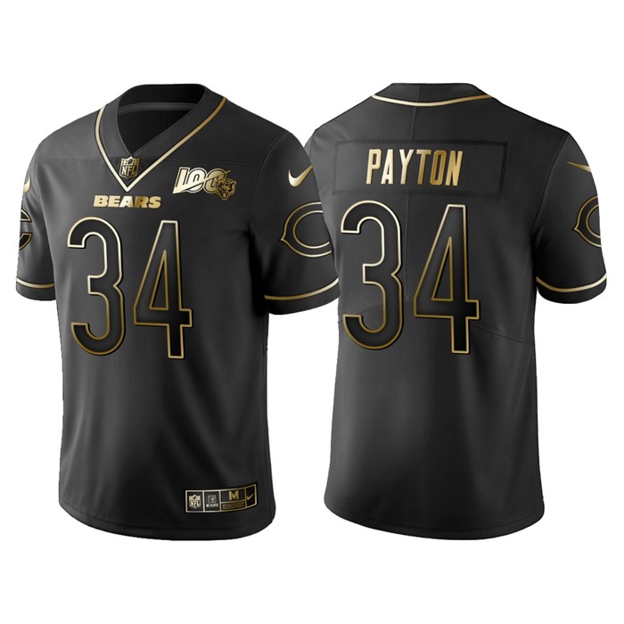 Chicago Bears Walter Payton 100th Anniversary Black Gold Logo Jersey