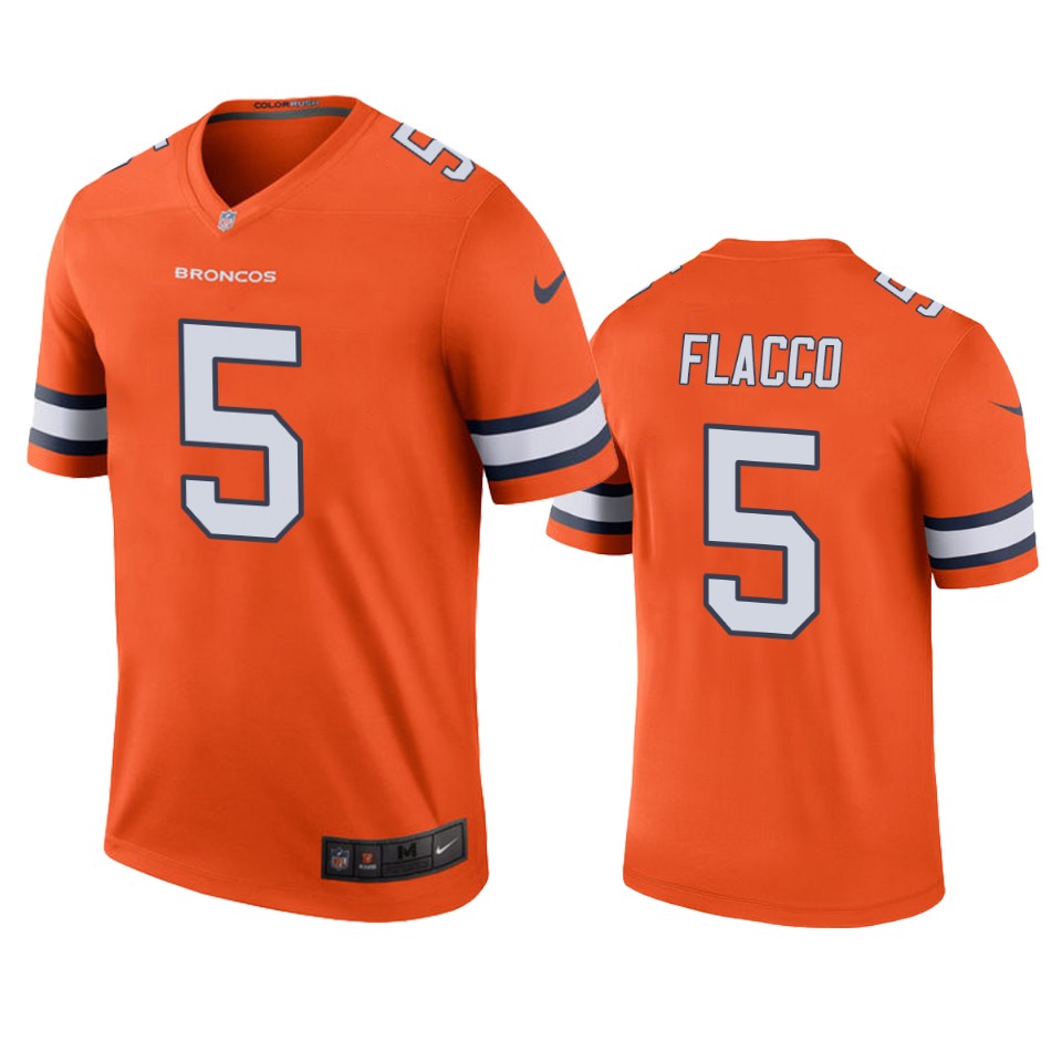 Denver Broncos #5 Joe Flacco Orange Color Rush Legend Jersey - Men - Cocomos