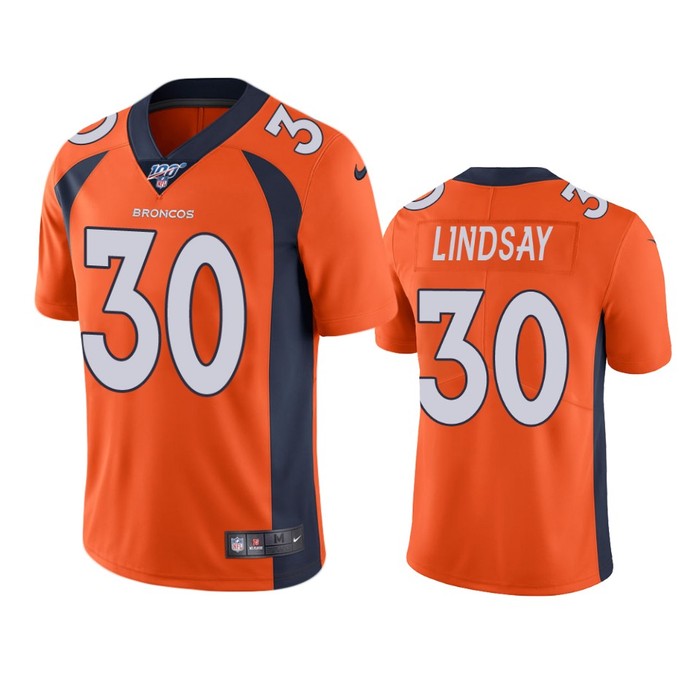 Denver Broncos Phillip Lindsay Orange 100th Season Vapor Limited Jersey - Cocomos