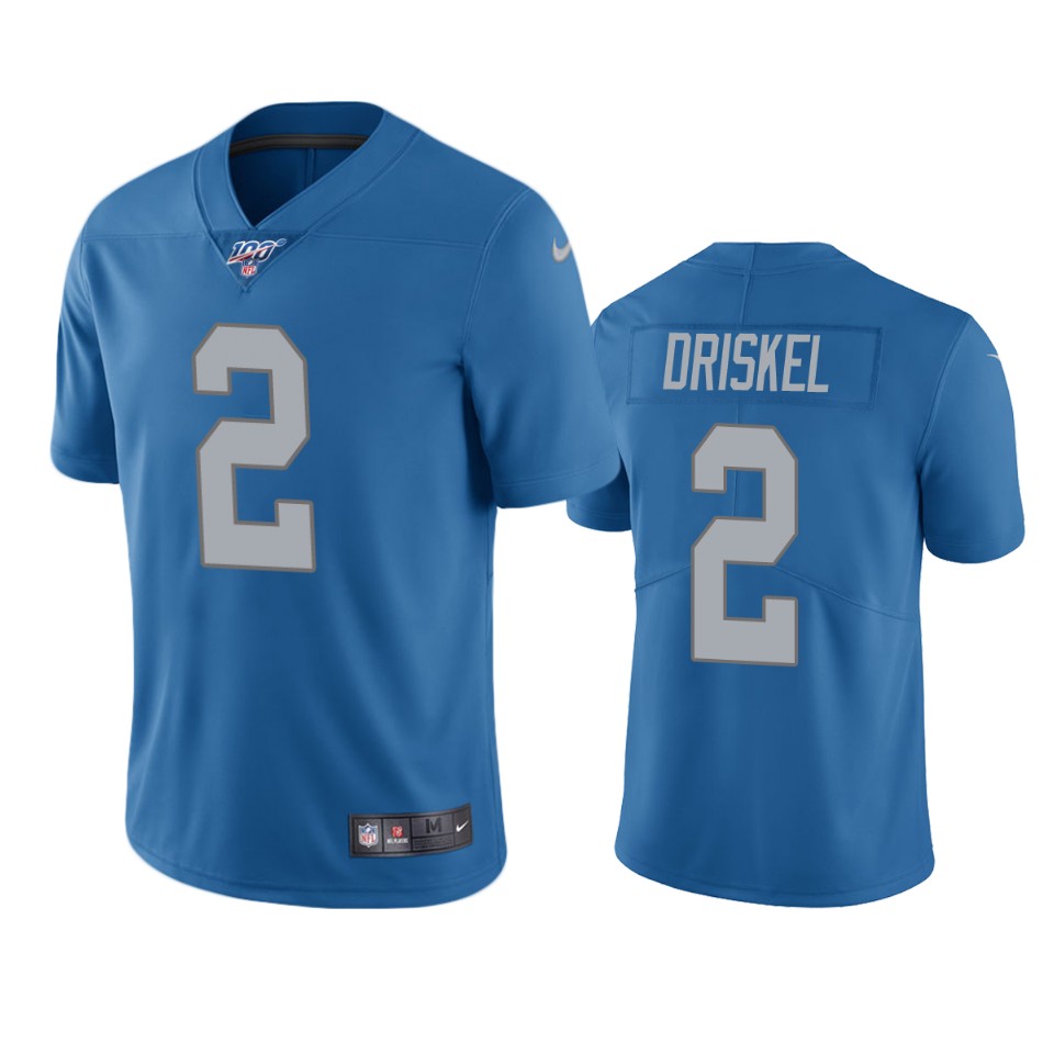 Detroit Lions Jeff Driskel Blue 100th Season Vapor Limited Jersey - Cocomos