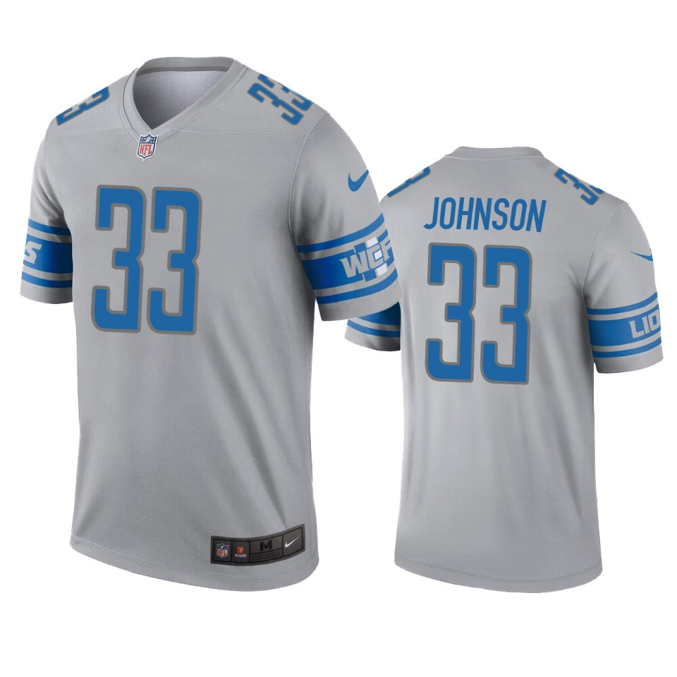 Detroit Lions Kerryon Johnson Gray Inverted Legend Jersey - Cocomos