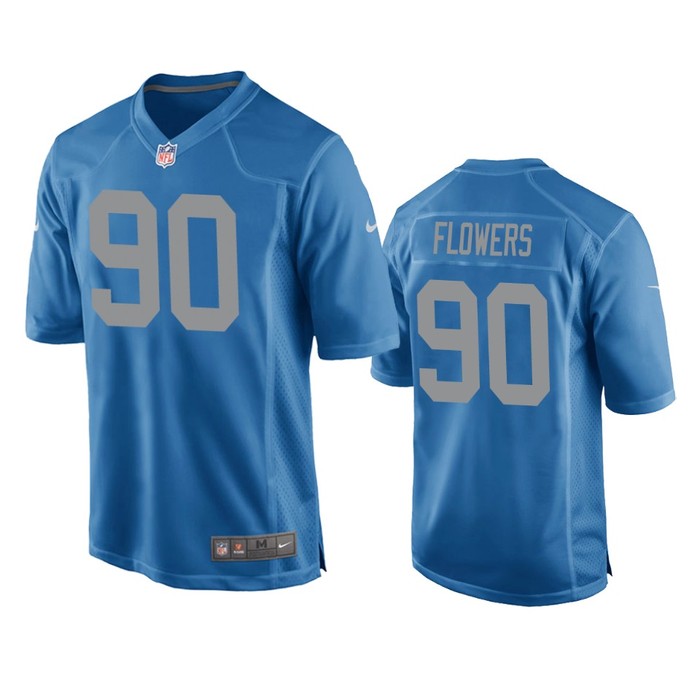 Detroit Lions Trey Flowers Blue Throwback Game Jersey - Cocomos