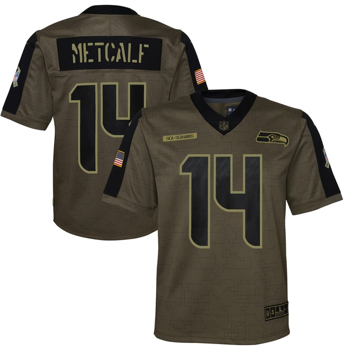 Dk Metcalf Seattle Seahawks 2021 Salute To Service Game Jersey - Olive Nfl