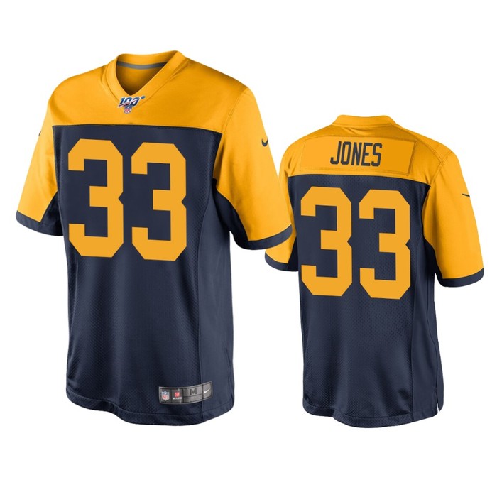 Green Bay Packers Aaron Jones Navy 100th Season Throwback Jersey