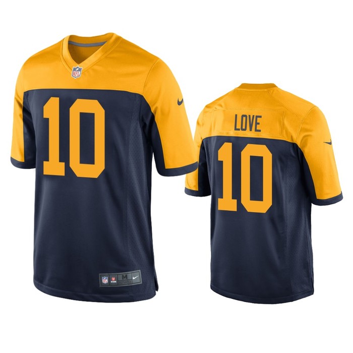 Green Bay Packers Jordan Love Navy 2020 Nfl Draft Throwback Game Jersey