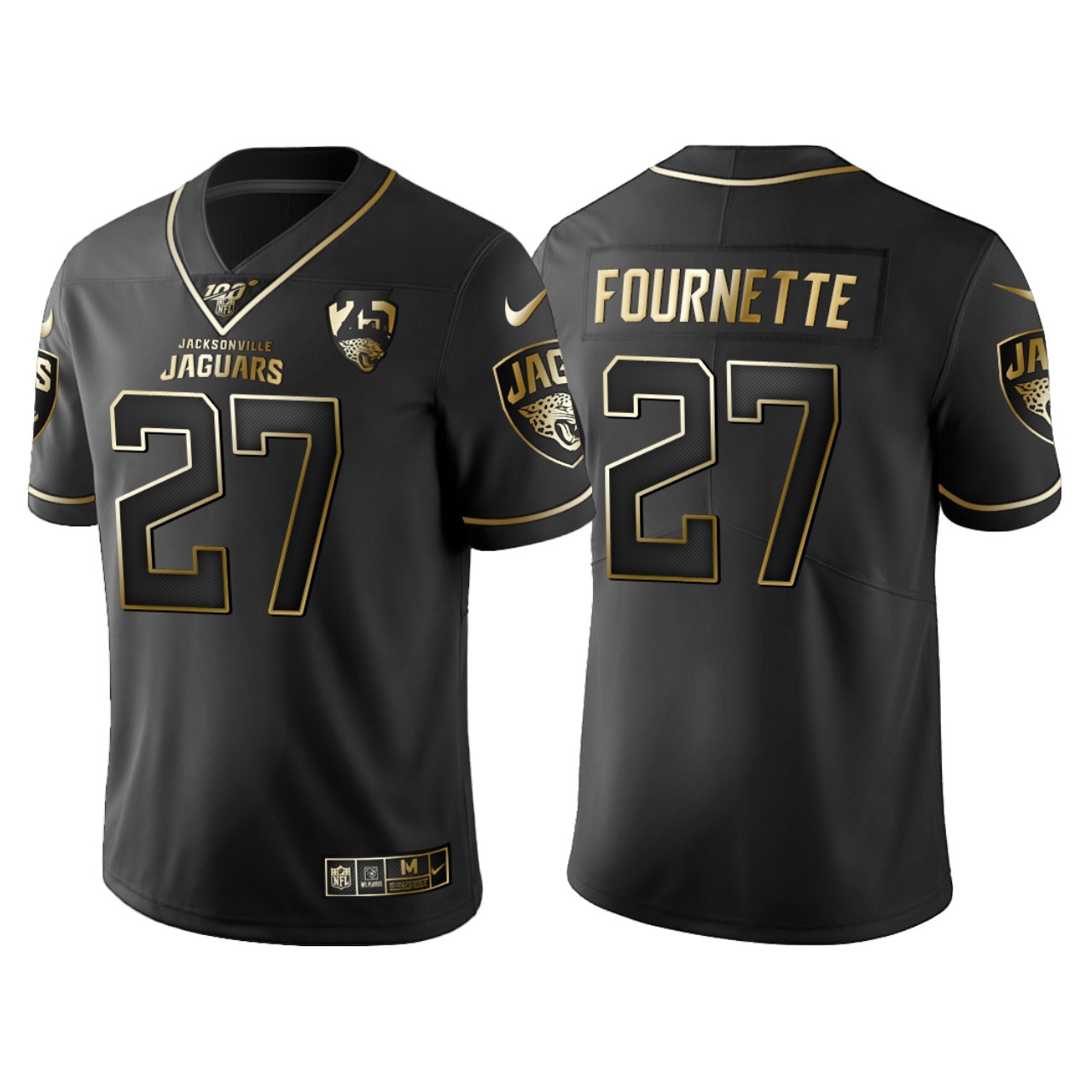 Jacksonville Jaguars Leonard Fournette 25th Anniversary Black Gold Logo Jersey - Cocomos