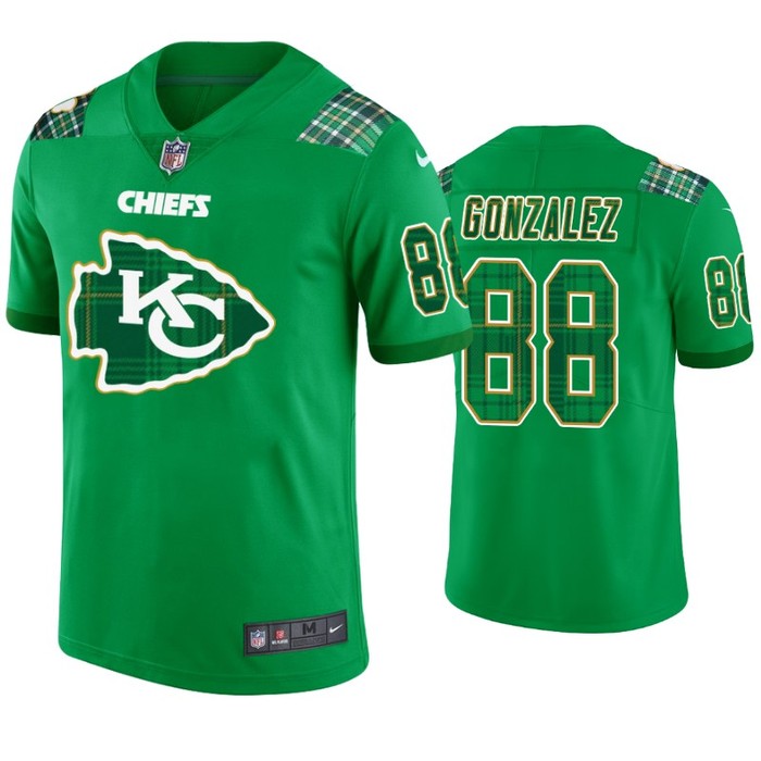 Kansas City Chiefs #88 Tony Gonzalez Jersey St. Patricks Day Kelly Green Lucky - Men