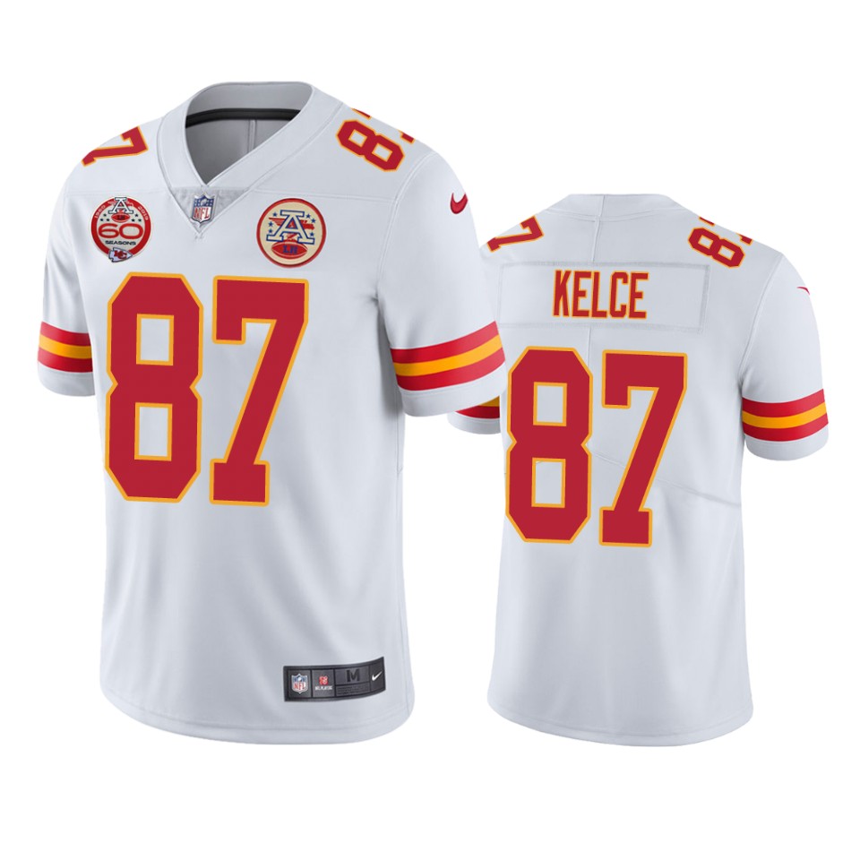 Kansas City Chiefs Travis Kelce White 60th Anniversary Vapor Limited Jersey - Cocomos