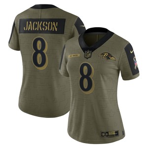 Lamar Jackson Baltimore Ravens Womens 2021 Salute To Service Limited Player Jersey - Olive Nfl