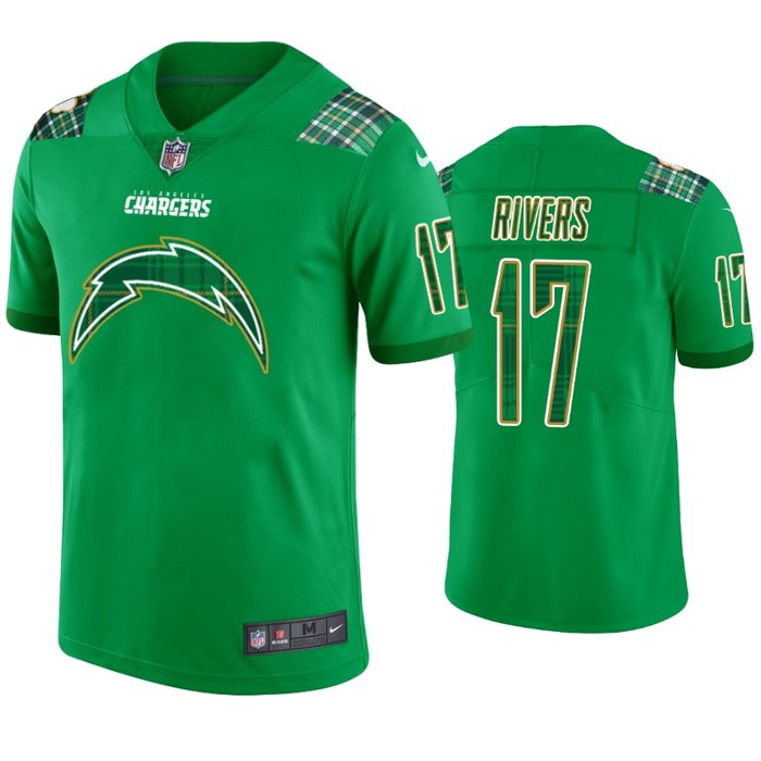 Los Angeles Chargers #17 Philip Rivers Jersey St. Patricks Day Kelly Green Lucky - Men