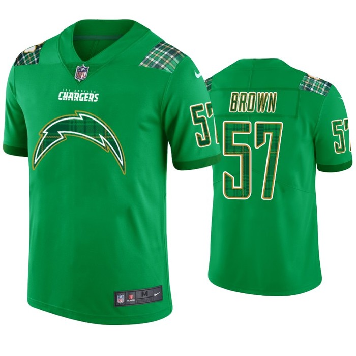 Los Angeles Chargers #57 Jatavis Brown Jersey St. Patricks Day Kelly Green Lucky - Men