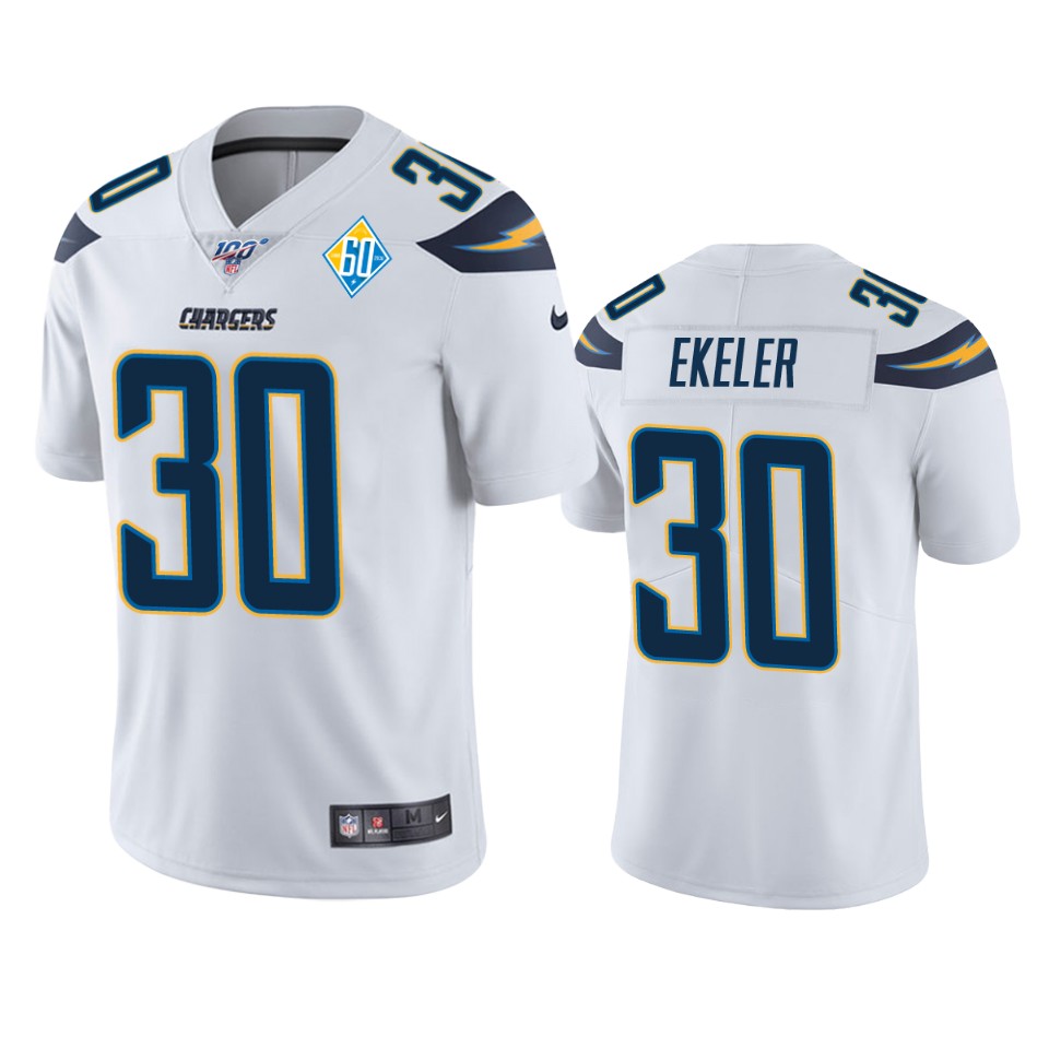 Los Angeles Chargers Austin Ekeler White 60th Anniversary Vapor Limited Jersey - Cocomos