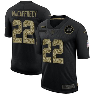 Mens Carolina Panthers #22 Christian Mccaffrey 2020 Black Camo Salute To Service Limited Stitched Nfl Jersey