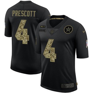 Mens Dallas Cowboys #4 Dak Prescott 2020 Black Camo Salute To Service Limited Stitched Nfl Jersey