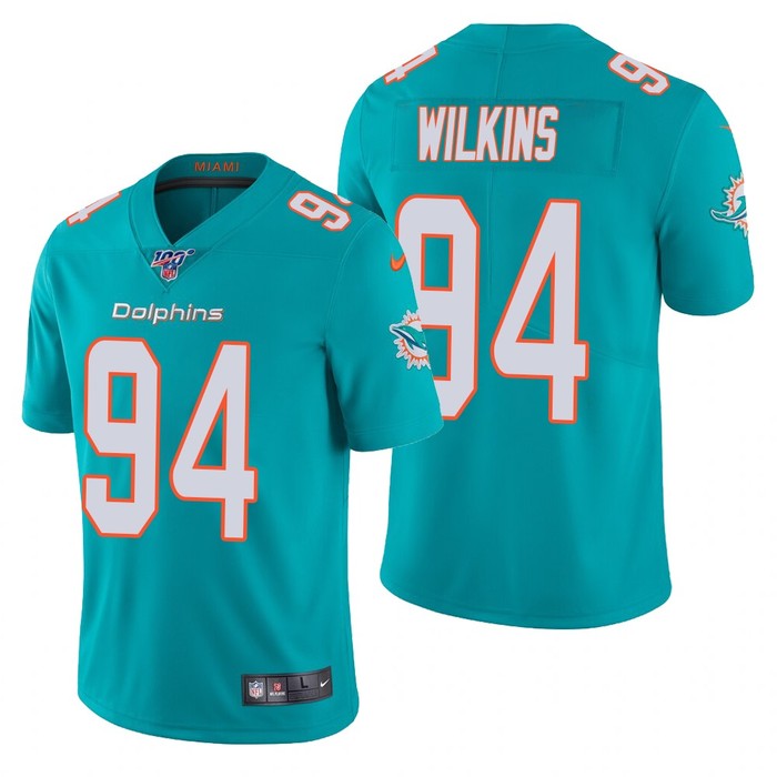 Miami Dolphins Christian Wilkins Aqua 100th Season Vapor Limited Jersey