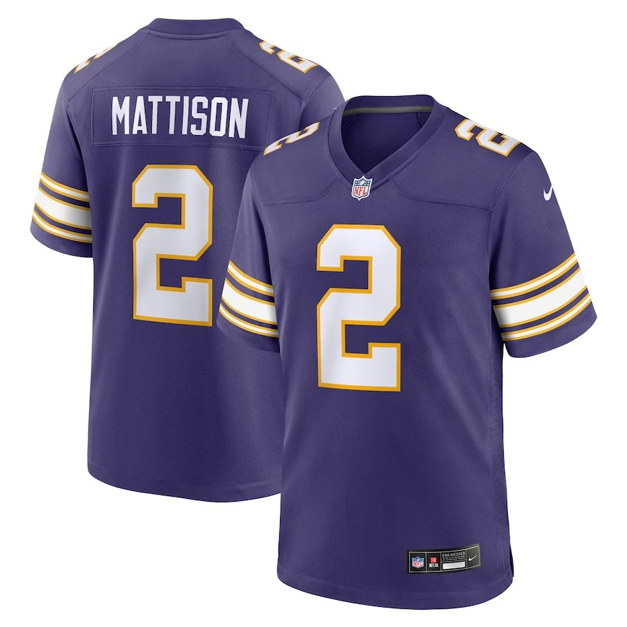 Minnesota Vikings #2 Alexander Mattison Classic Player Game Jersey - Purple - Cocomos