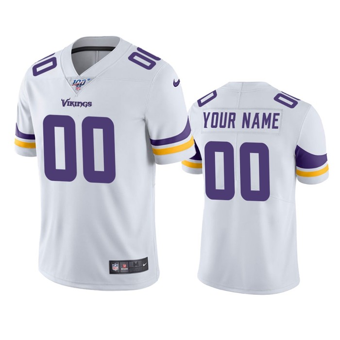 Minnesota Vikings Custom White 100th Season Vapor Limited Jersey