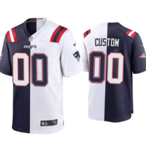 New England Patriots Customized Navy White Split Stitched Game Jersey - Cocomos