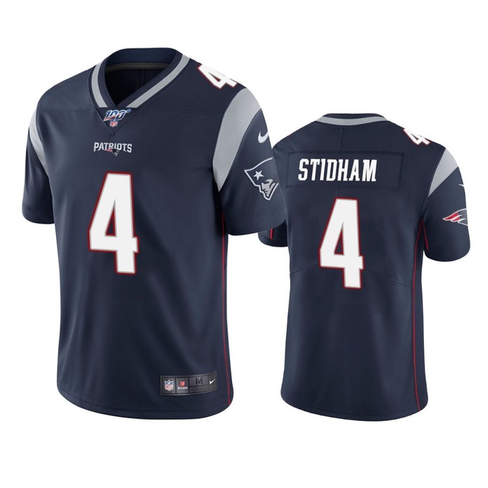 New England Patriots Jarrett Stidham Navy 100th Season Vapor Limited Jersey