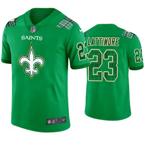 New Orleans Saints #23 Marshon Lattimore Jersey St. Patricks Day Kelly Green Lucky - Men