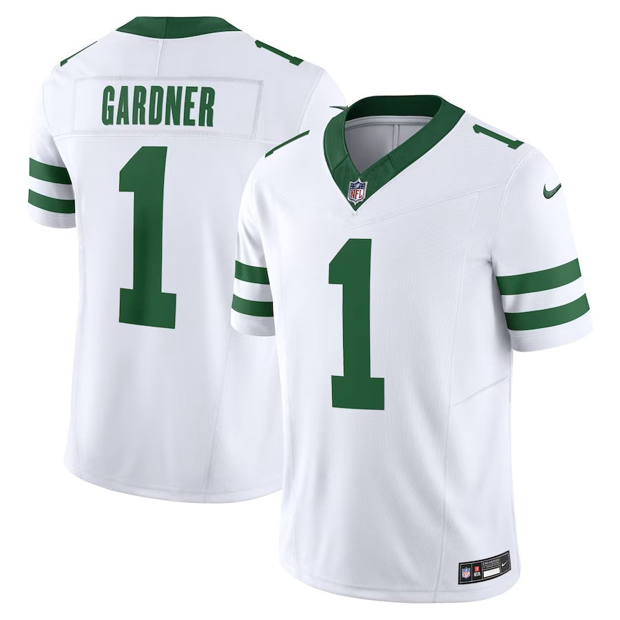 New York Jets #1 Ahmad Sauce Gardner Legacy Vapor Fuse Limited Jersey - White - Cocomos