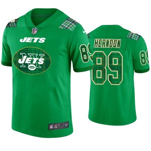 New York Jets #89 Chris Herndon Jersey St. Patricks Day Kelly Green Lucky - Men