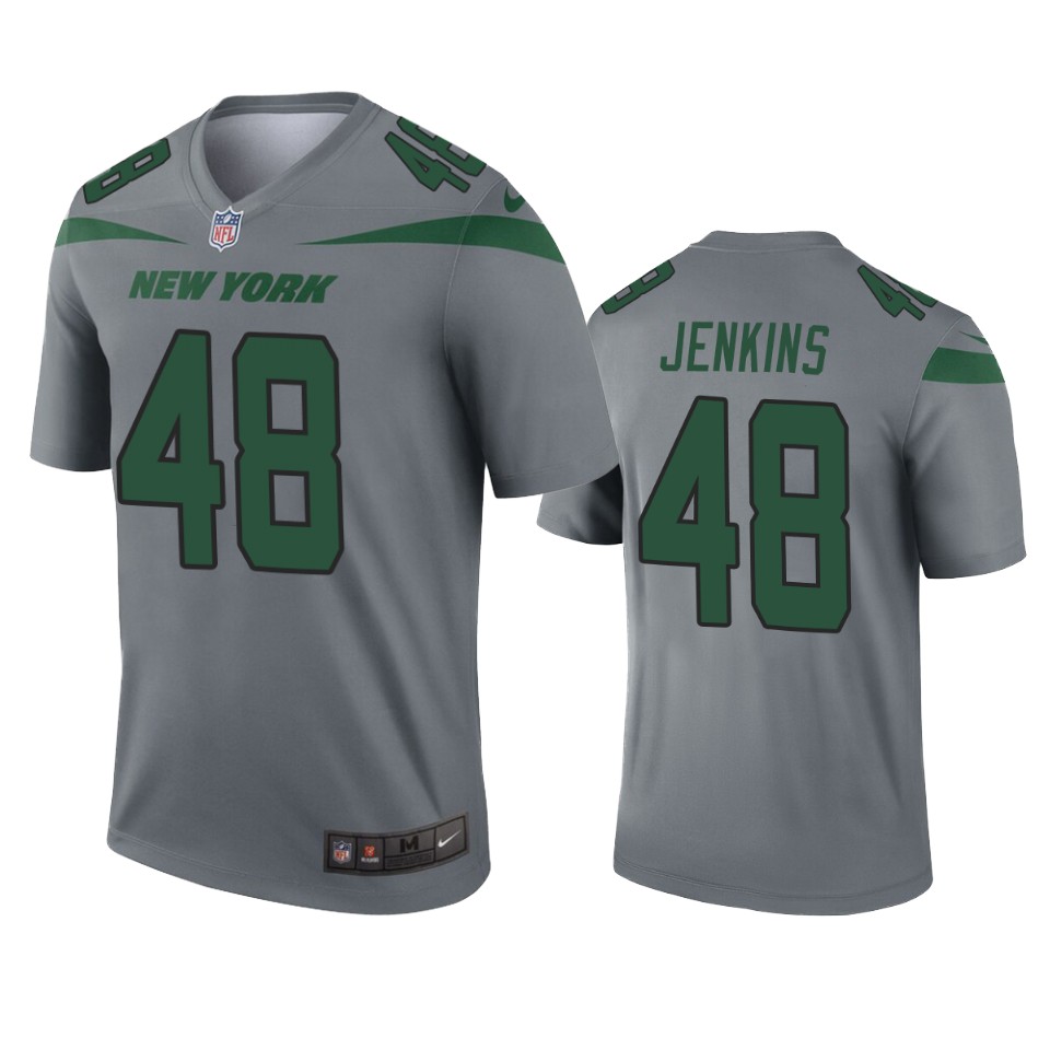 New York Jets Jordan Jenkins Gray Inverted Legend Jersey - Cocomos