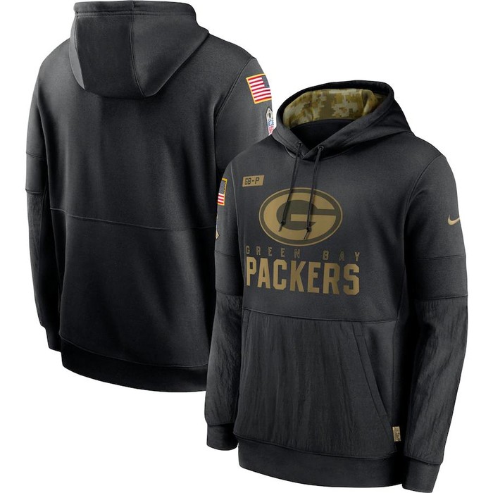 Nike Green Bay Packers Black 2020 Salute To Service Sideline Performance Pullover Hoodie