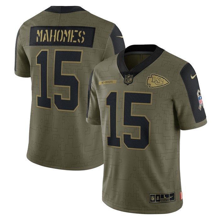 Patrick Mahomes Kansas City Chiefs 2021 Salute To Service Limited Player Jersey - Olive Nfl