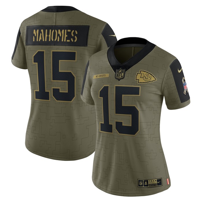 Patrick Mahomes Kansas City Chiefs Womens 2021 Salute To Service Limited Player Jersey - Olive Nfl