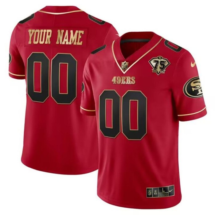 San Francisco 49ers Active Player Custom Red Gold 75th Anniversary Patch Stitched Jersey - Cocomos