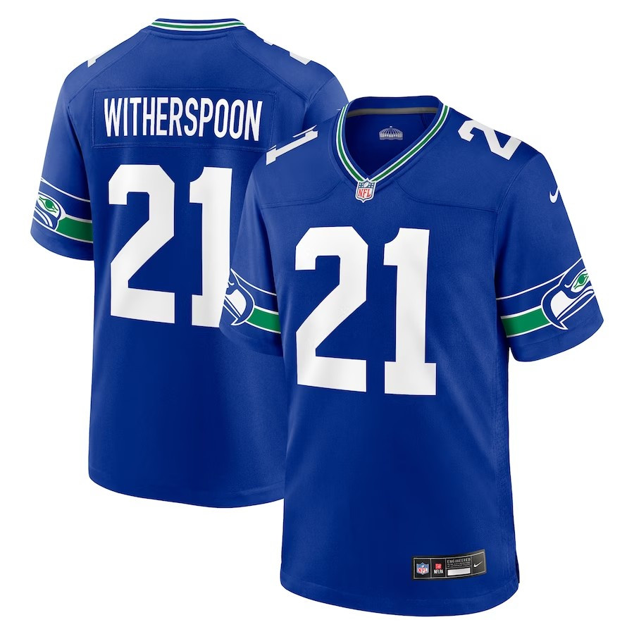 Seattle Seahawks #21 Devon Witherspoon Throwback Player Game Jersey - Royal - Cocomos