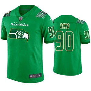 Seattle Seahawks #90 Jarran Reed Jersey St. Patricks Day Kelly Green Lucky - Men