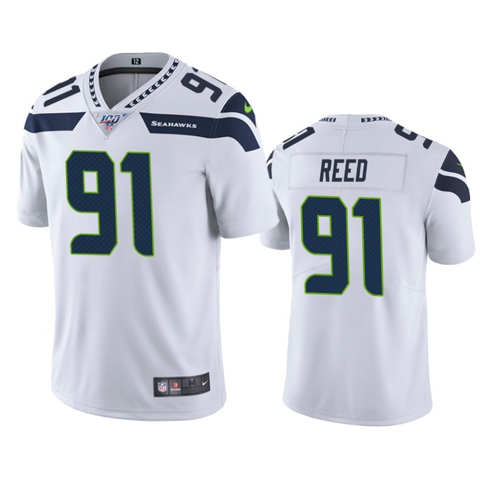 Seattle Seahawks Jarran Reed White 100th Season Vapor Limited Jersey