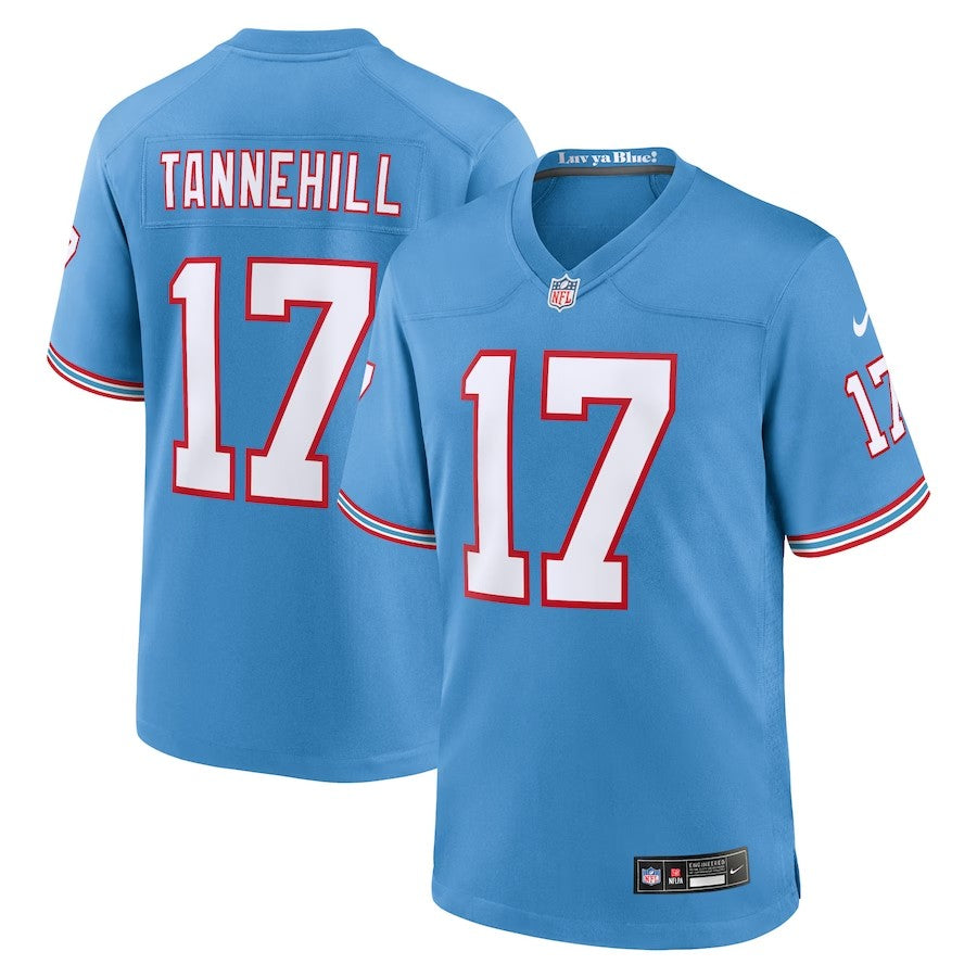 Tennessee Titans #17 Ryan Tannehill Oilers Throwback Alternate Game Player Jersey - Light Blue - Cocomos