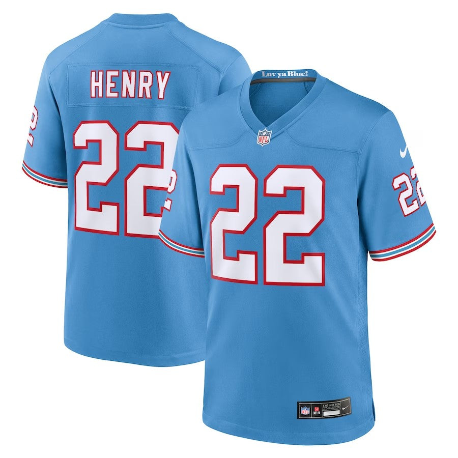 Tennessee Titans #22 Derrick Henry Oilers Throwback Alternate Game Player Jersey - Light Blue - Cocomos