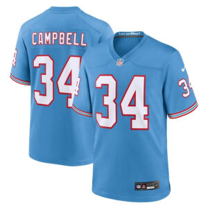 Tennessee Titans #34 Earl Campbell Oilers Throwback Retired Player Game Jersey - Light Blue - Cocomos