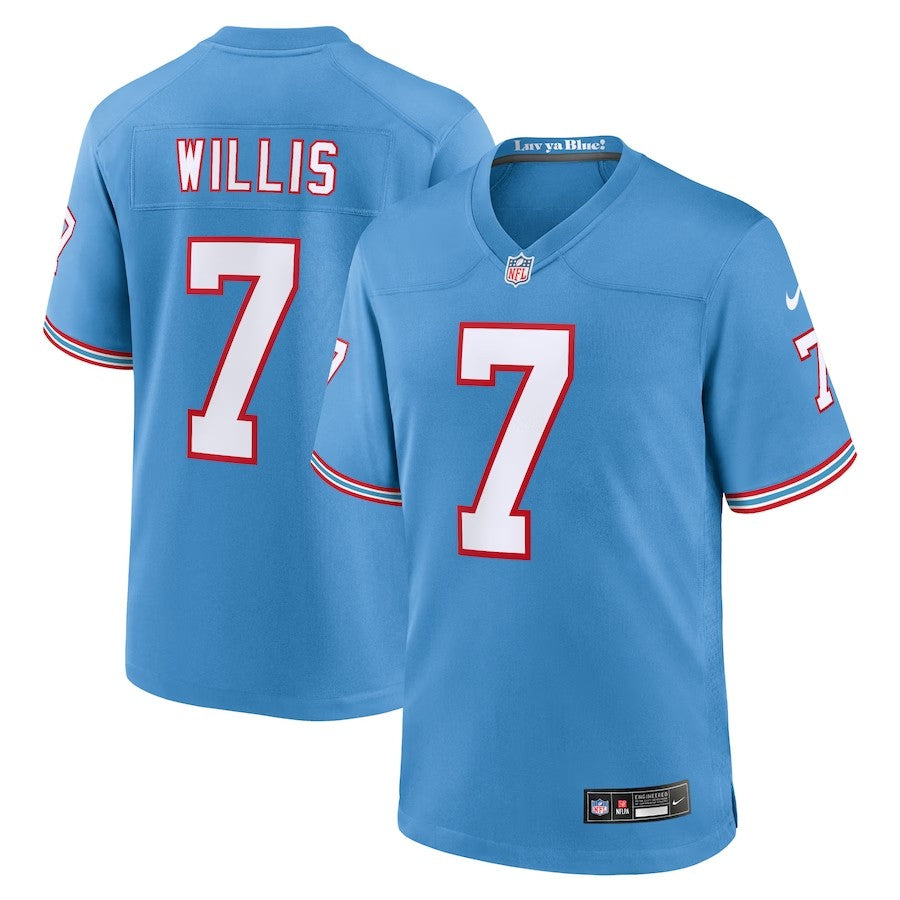 Tennessee Titans #7 Malik Willis Oilers Throwback Alternate Game Player Jersey - Light Blue - Cocomos