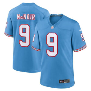 Tennessee Titans #9 Steve Mcnair Oilers Throwback Retired Player Game Jersey - Light Blue - Cocomos