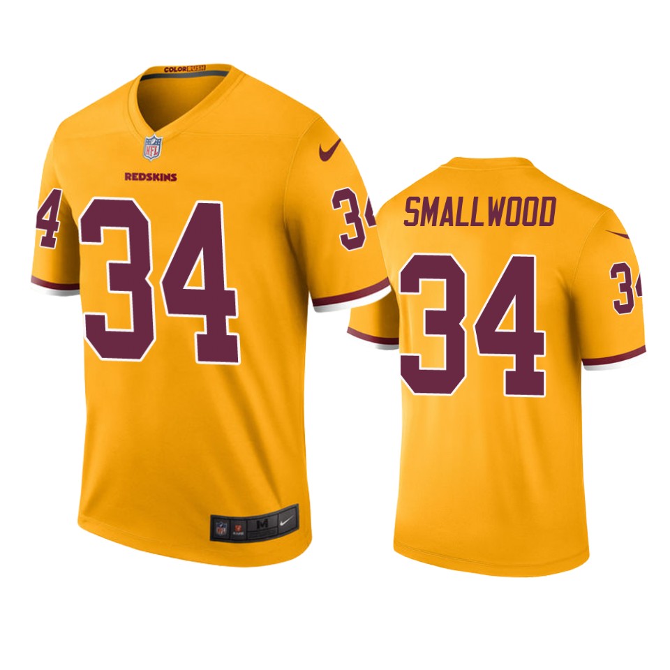 Washington Redskins Wendell Smallwood Gold Color Rush Legend Jersey - Cocomos