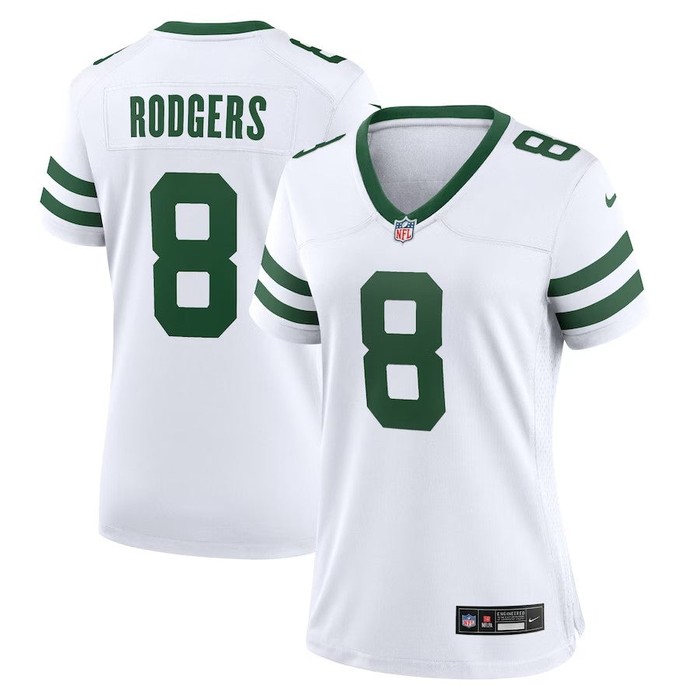 Women New York Jets #8 Aaron Rodgers Legacy Player Game Jersey - White - Cocomos