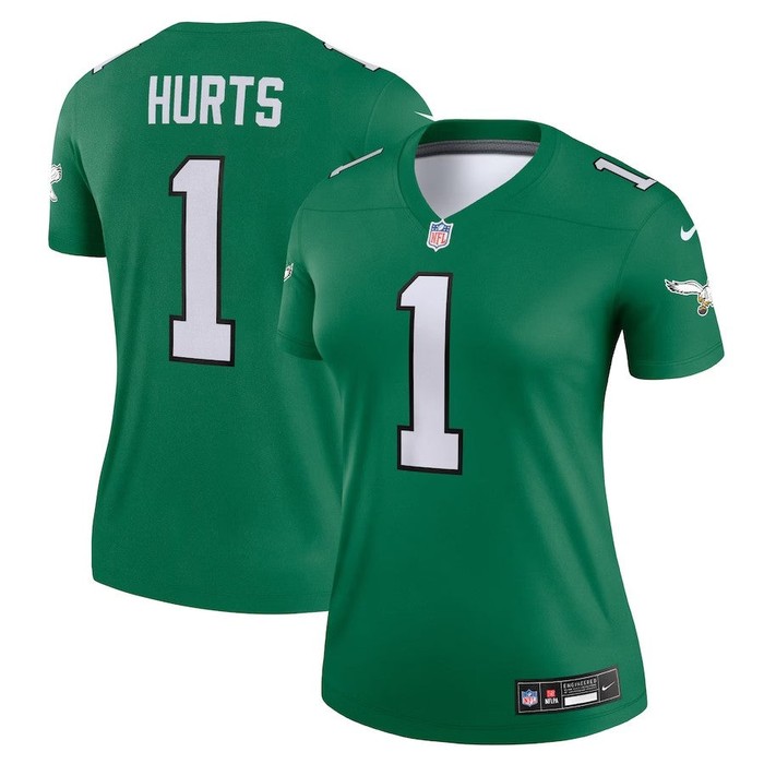 Women Philadelphia Eagles #1 Jalen Hurts Alternate Legend Player Jersey - Kelly Green - Cocomos