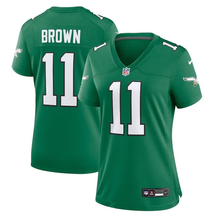 Women Philadelphia Eagles #11 Aj Brown Alternate Player Game Jersey - Kelly Green - Cocomos